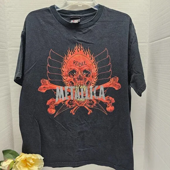 Giant Vintage 90s Metallica T Shirt Pushead Rebel Skull Black